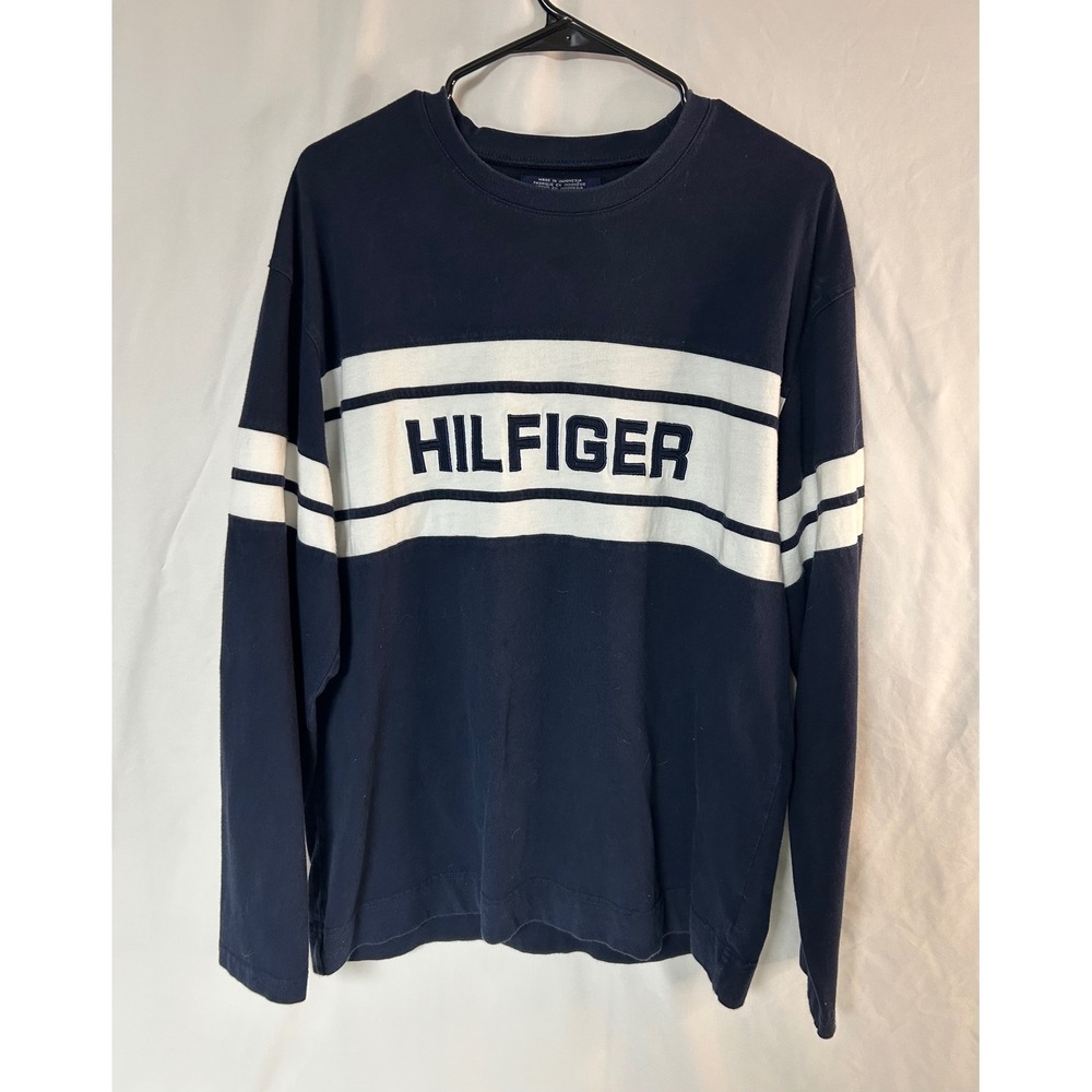 Tommy Hilfiger Mens XL Long Sleeve VTG Pullover Navy Blue White Embroidered Logo